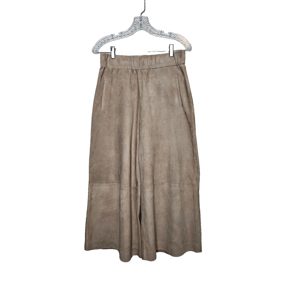 SPRWMN Suede Culottes Medium Cropped Wide Leg Pants Pull On Taupe Style BTM001S